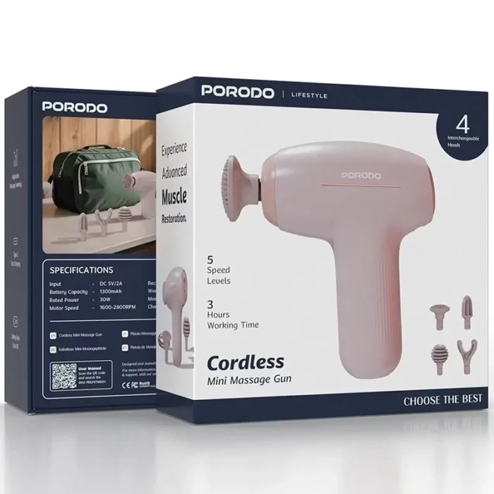 ماساژور تفنگی Porodo Lifestyle Mini Cordless مدل PDLFSTMG01BK