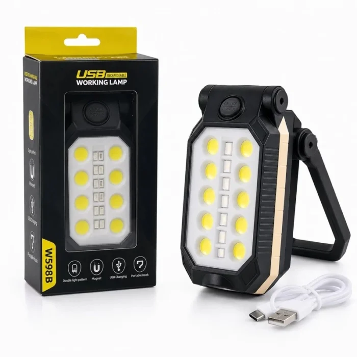 چراغ شارژی مگنتی نورافکن دوکاره USB مدل W598B